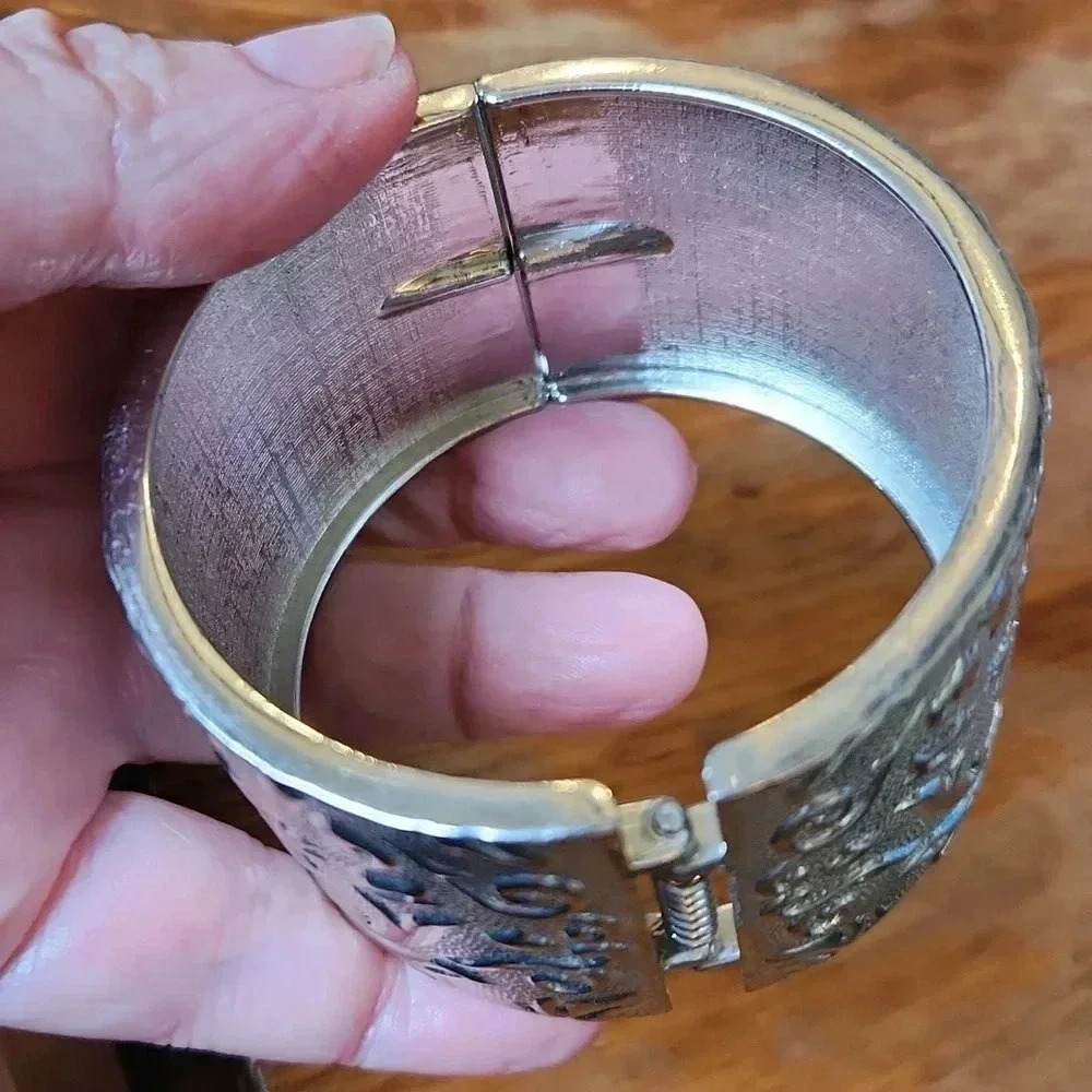 Wide Silvertone Scroll Design Cuff Bracelet - Picture 6 of 10